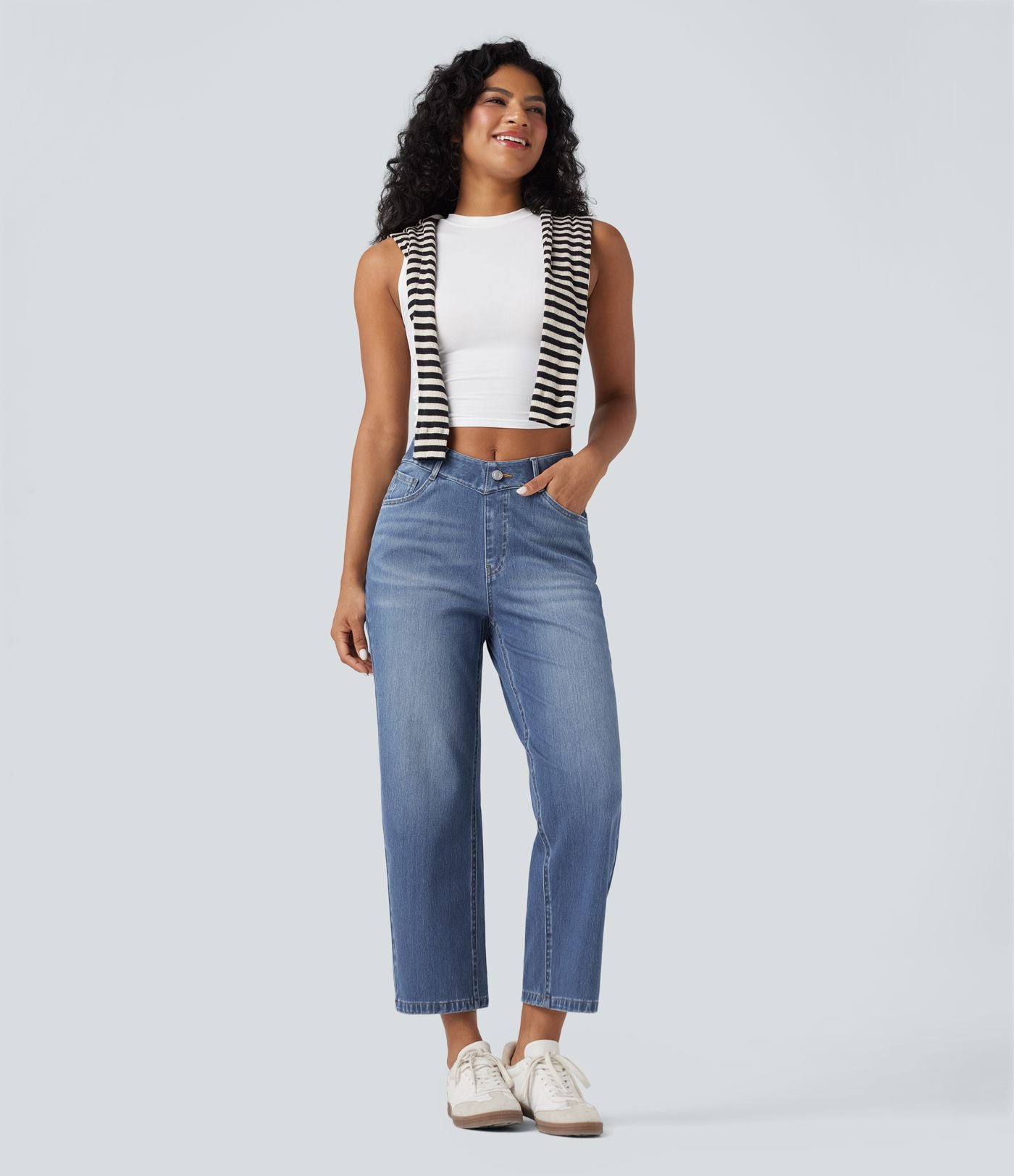 Jean baggy Halara Flex™ taille haute coupe en V 7/8 avec poches