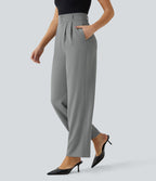 Pantalon de travail Halara Flex™ droit froncé avec poche zippée, taille haute
