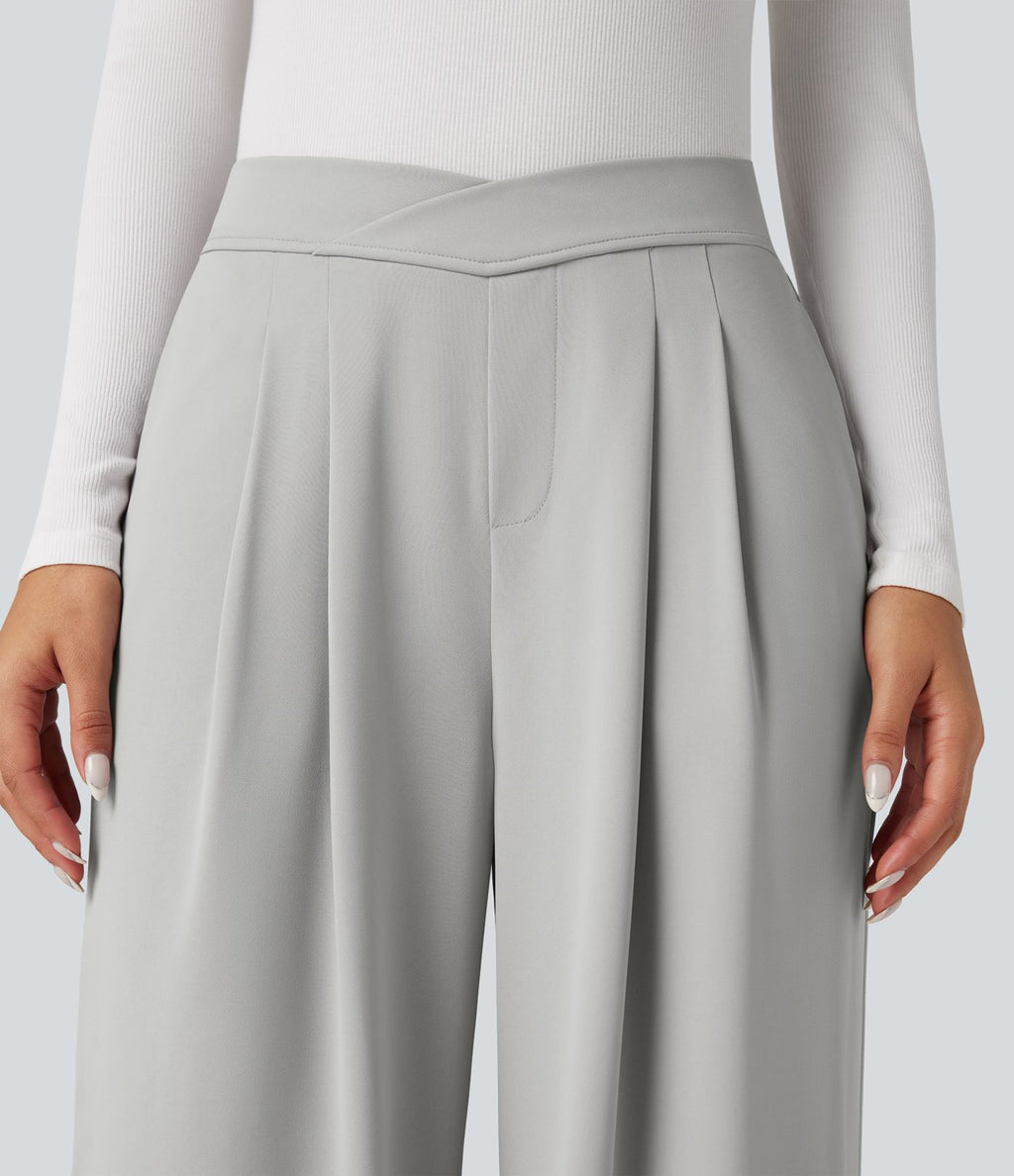 Pantalon tailleur large taille haute croisée avec poches