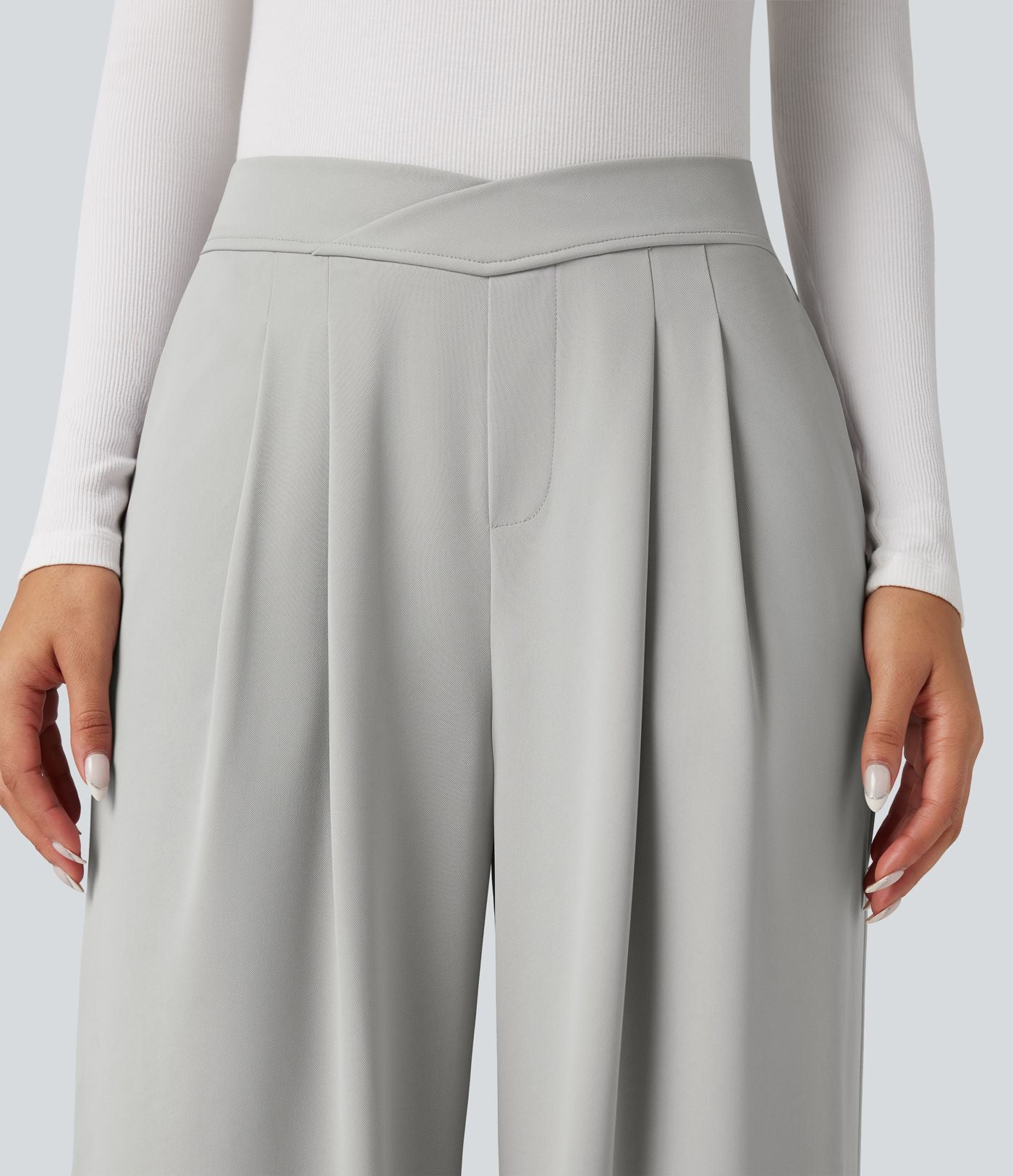 Pantalon tailleur large taille haute croisée avec poches