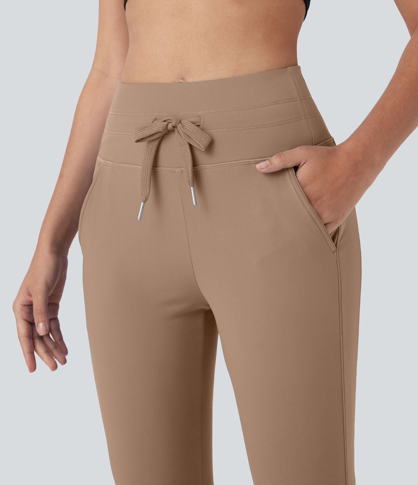Pantalon corsaire jogging de yoga Softlyzero™ moelleux, taille haute à cordon avec poches latérales