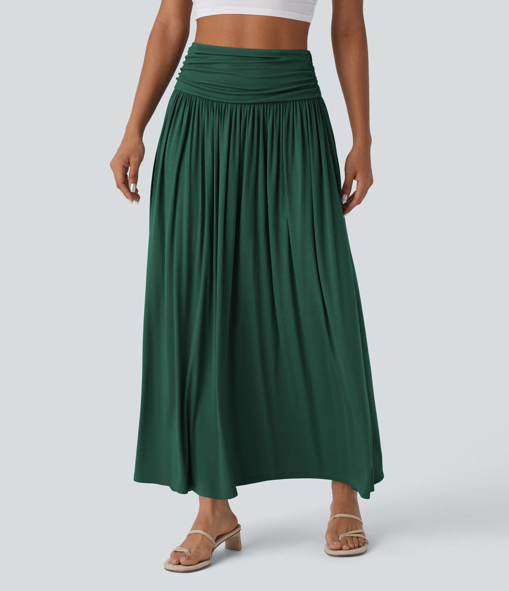 Jupe longue fluide froncée taille haute