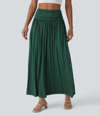 Jupe longue fluide froncée taille haute