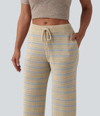 Pantalon pull ample décontracté taille basse avec cordon de serrage color block rayures avec poches