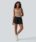 Short tailleur casual ample taille mi-haute côtelé maille avec poches