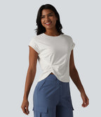 T-shirt casual col rond manches courtes avec ourlet incurvé et fentes latérales