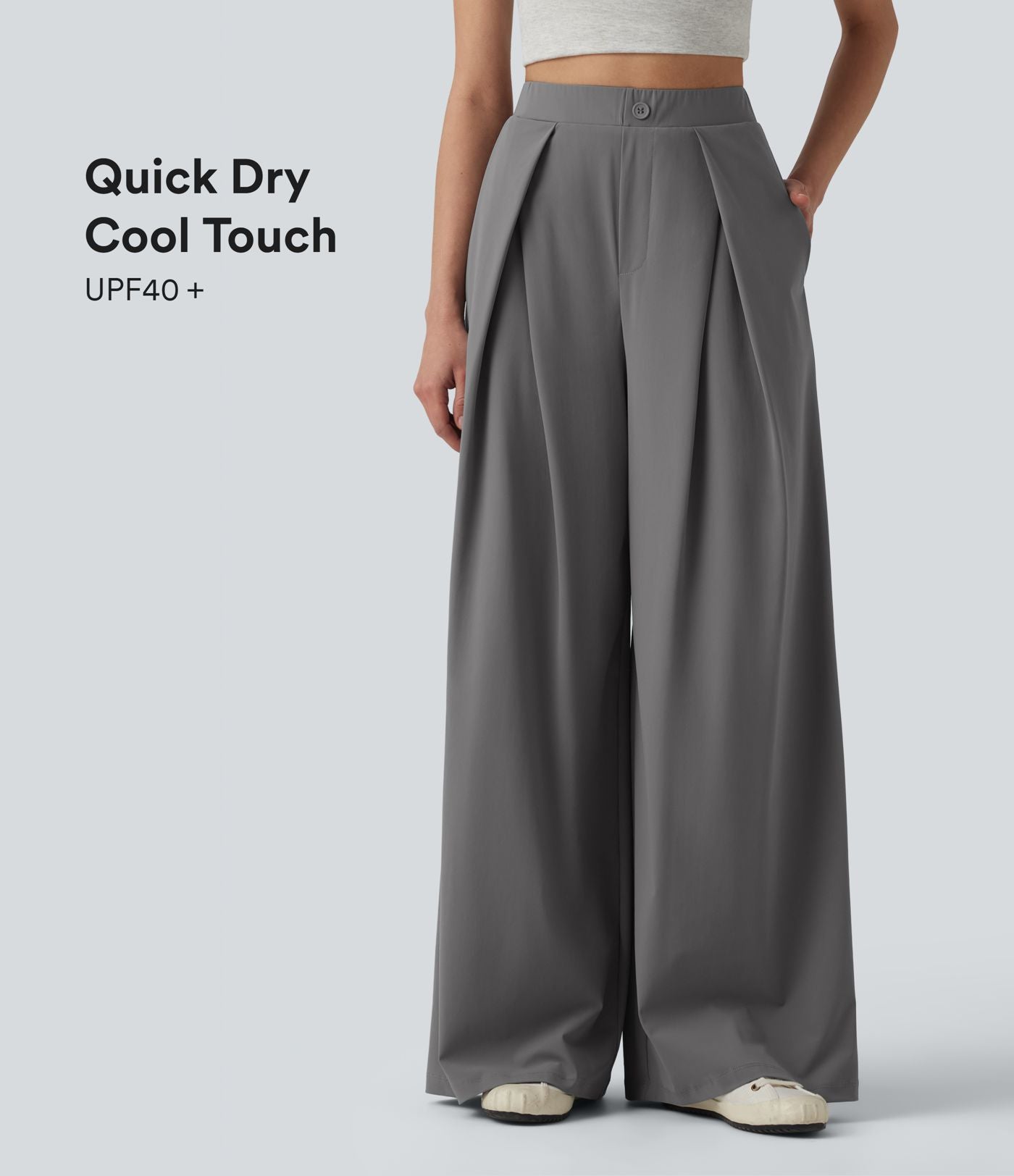 Pantalon large séchage rapide effet frais InstantCool taille haute avec poches, protection solaire UPF40+