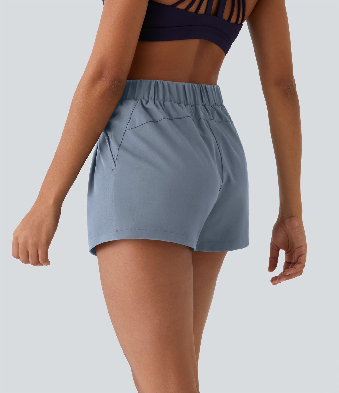 Short 7,5cm Casual à Taille Moyenne avec Ceinture Élastique Cordon de Serrage et Poches Latérales Ruchées
