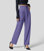 Pantalon de travail Halara Flex™ droit froncé avec poche zippée, taille haute