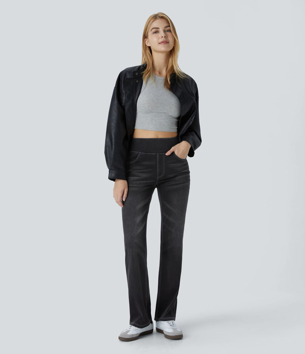 Halara Flex™ Jean bootcut décontracté extensible délavé taille haute à poches multiples