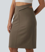 Jupe crayon casual mi-longue taille haute mélange lin à nœud dos