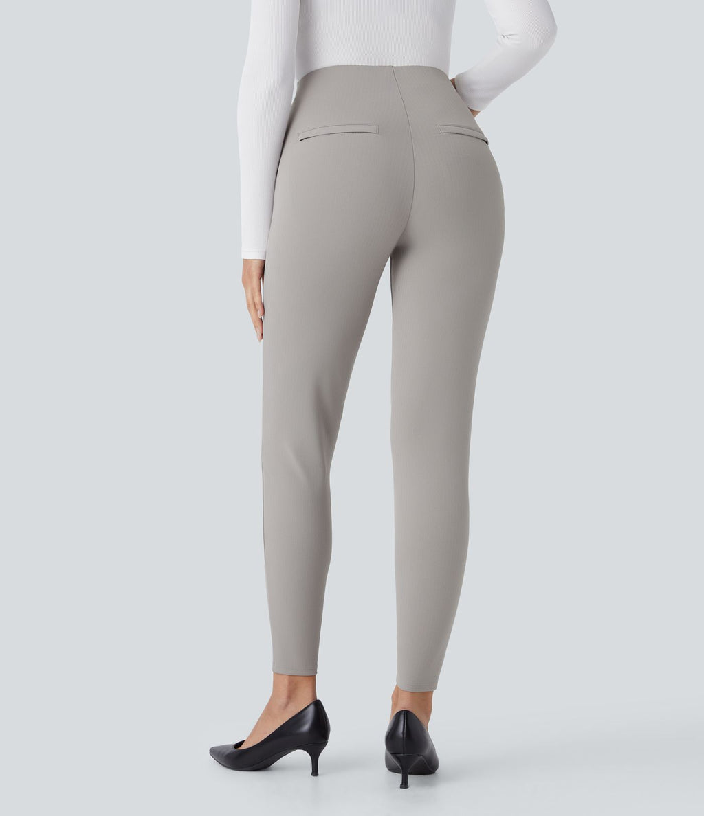 Pantalon tailleur skinny gainant taille haute à chevrons avec poches arrière zippées décoratives