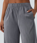 Pantalon casual ample aspect lin taille mi-haute avec poches