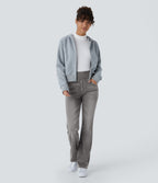 Halara Flex™ Jean bootcut décontracté extensible délavé taille haute à poches multiples