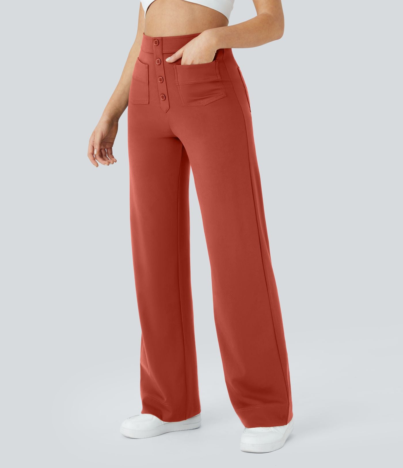 Pantalon taille haute coupe droite DayStretch avec poches