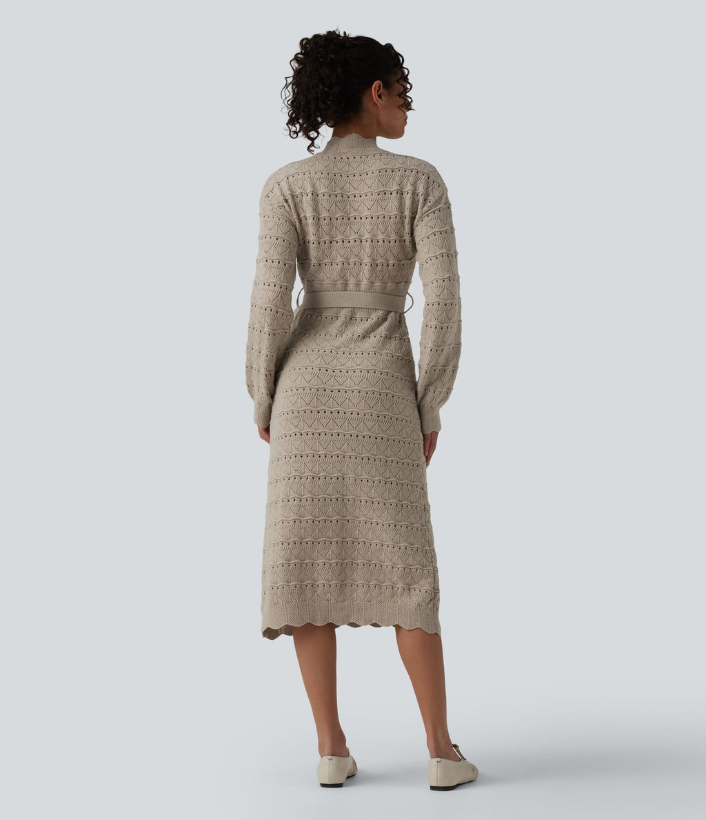 Robe pull midi manches longues avec ceinture