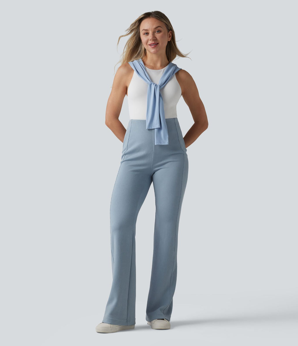 Pantalon évasé casual SpacerTek™ taille haute gainant en maille côtelée à poche