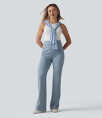 Pantalon évasé casual SpacerTek™ taille haute gainant en maille côtelée à poche