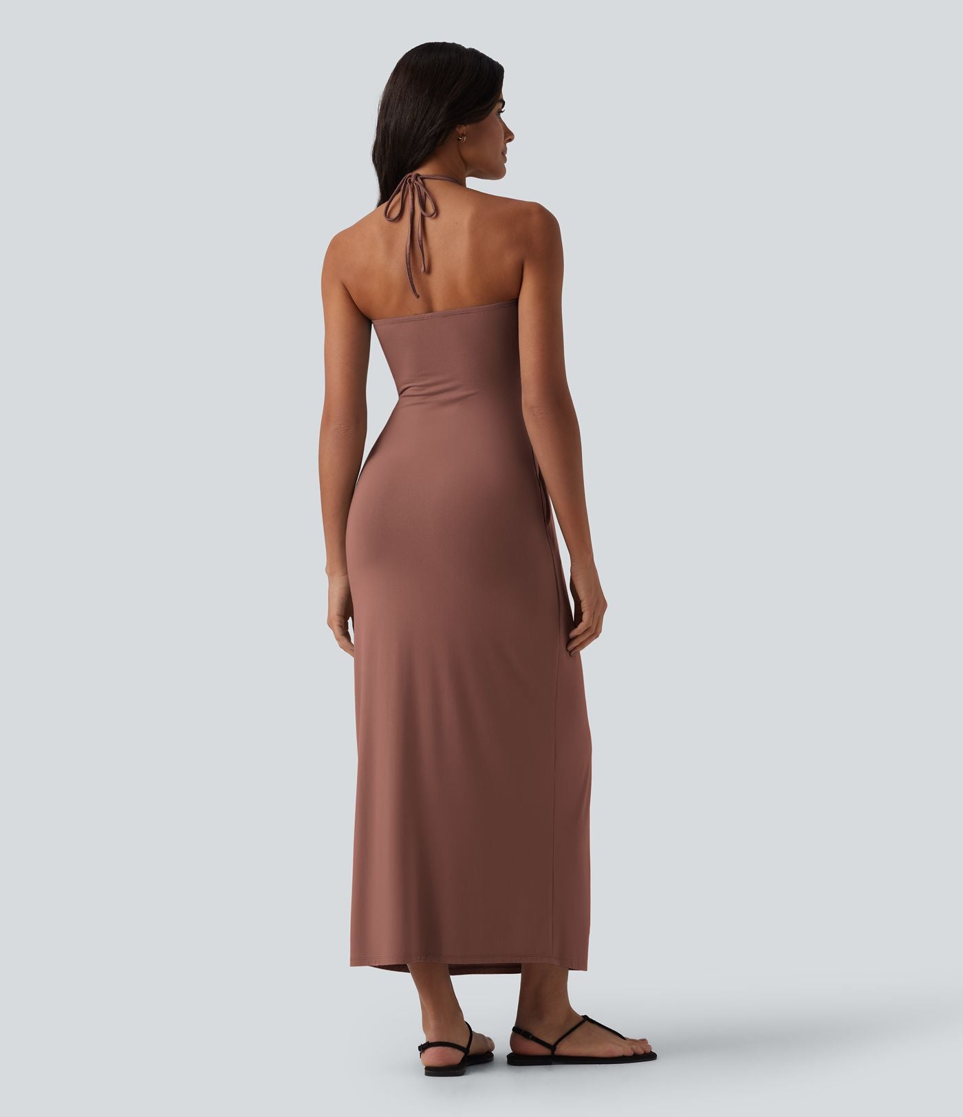 Robe longue dos nu col licou avec nœud et poches