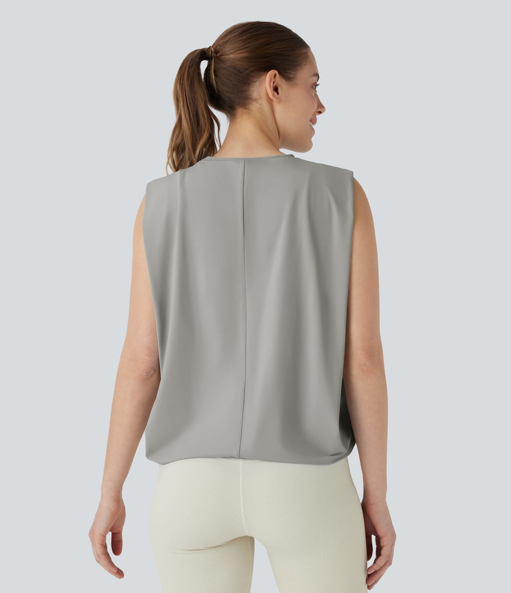 Débardeur de yoga col rond froncé, tissu rafraîchissant - Protection UPF50+