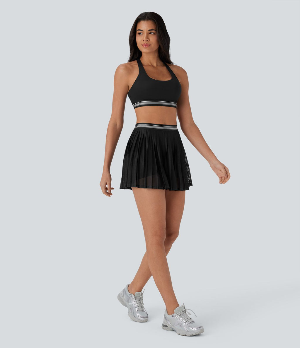 Jupe de tennis mini 2-en-1 à taille haute, color block, poches latérales, découpe plissée à effet frais InstantCool et séchage rapide