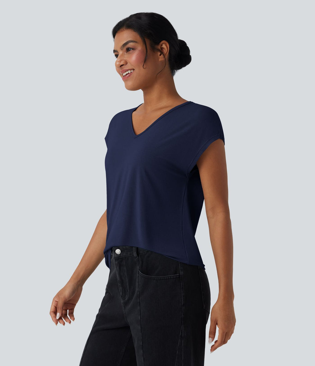 T-shirt casual col V manches courtes