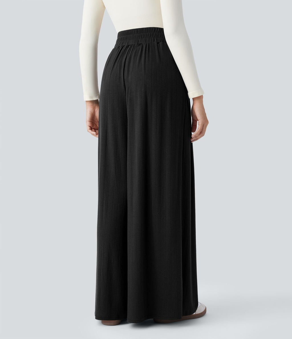 Pantalon décontracté ample à taille haute, plissé et à poches latérales
