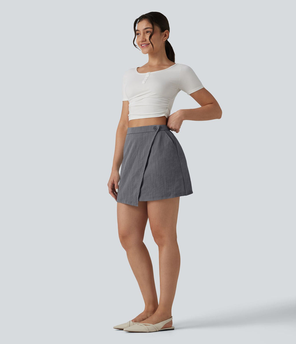 Jupe mini effet lin taille haute 2-en-1 avec poches