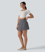 Jupe mini effet lin taille haute 2-en-1 avec poches