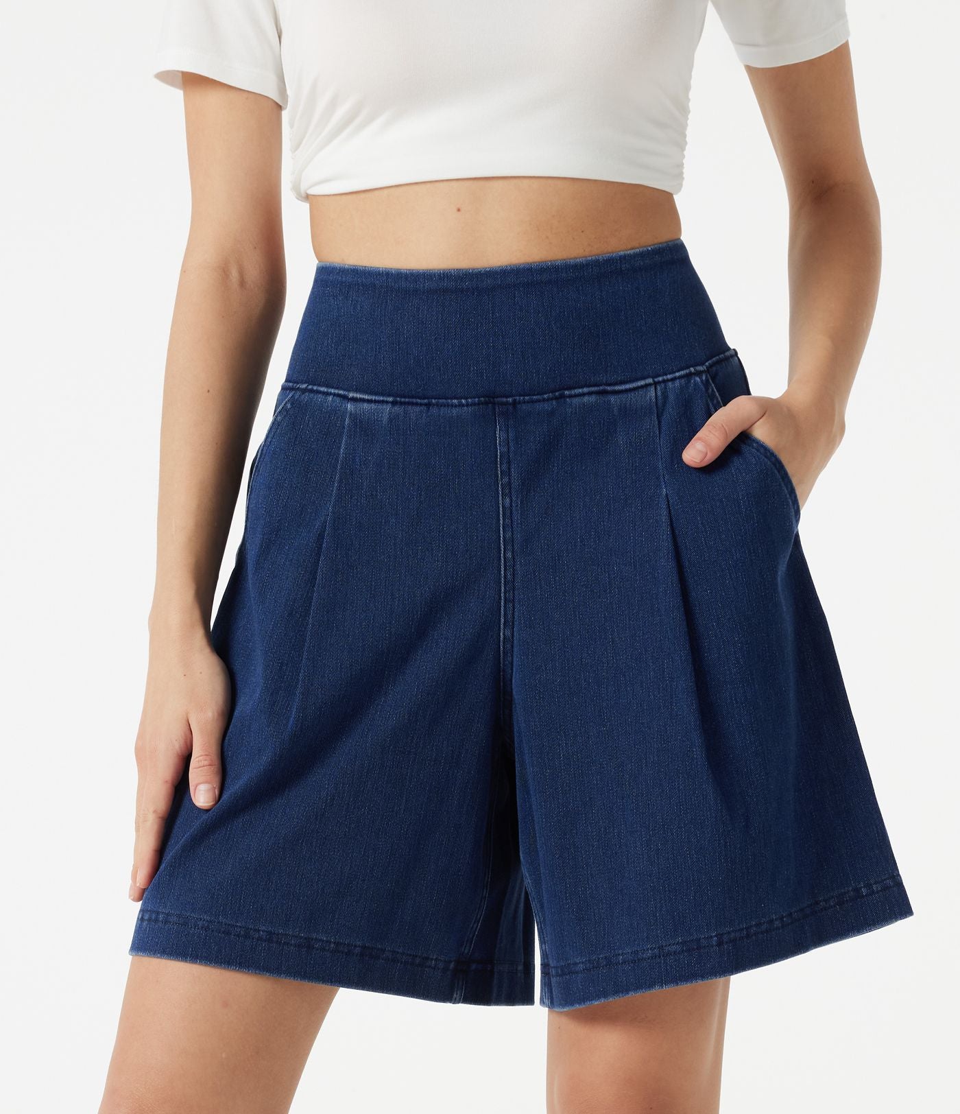 Halara Flex™ Short décontracté ample en jean taille haute 17,5 cm avec poches