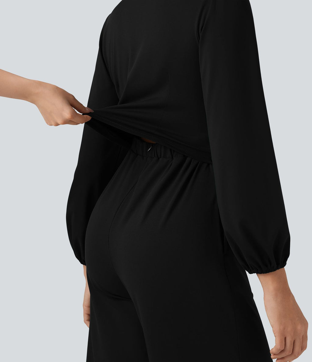 Combinaison tailleur à jambes larges, col V, manches longues, avec poches – Édition Easy Peasy