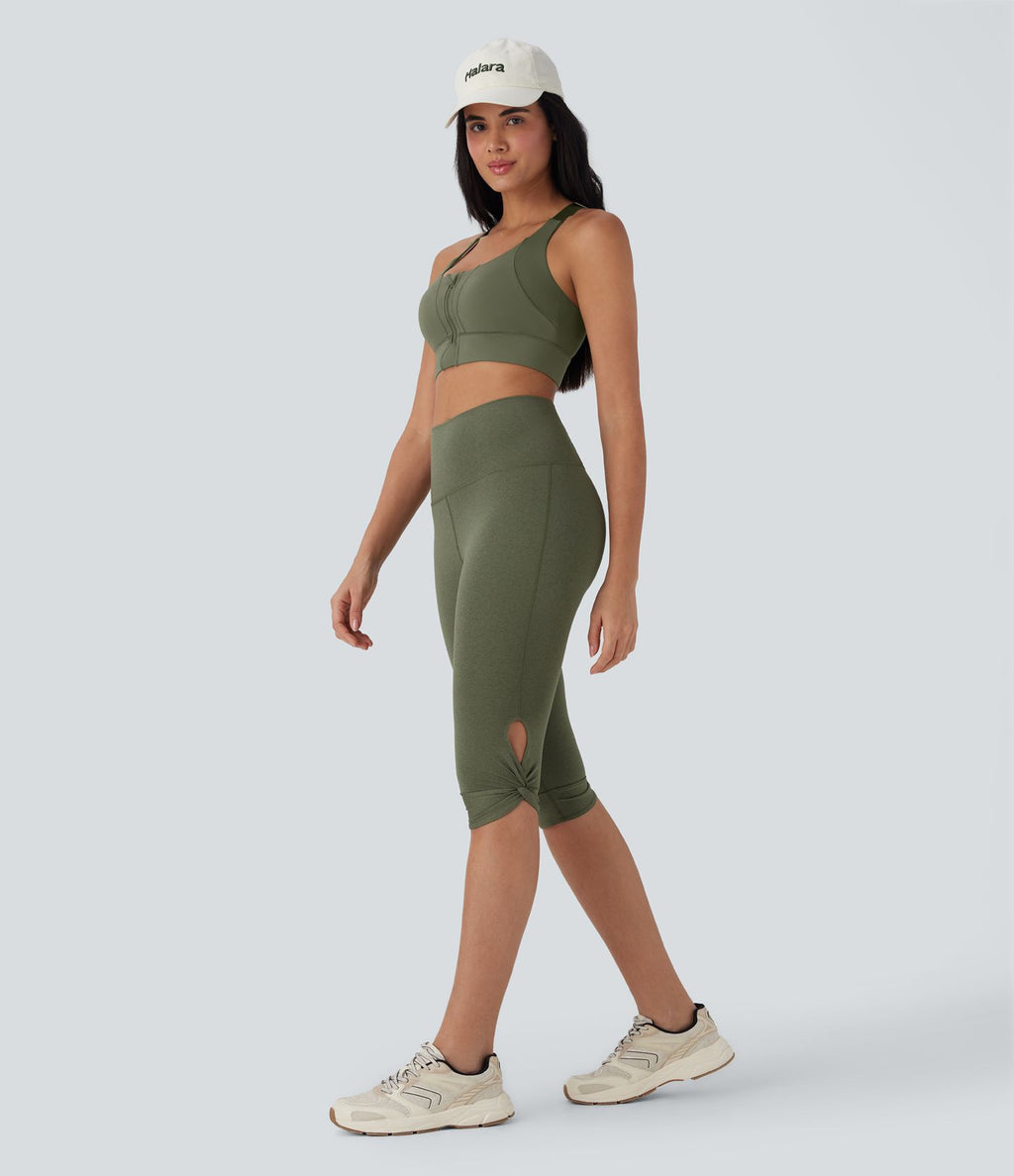 Leggings corsaire de yoga à taille haute, découpes, détails torsadés, séchage rapide et poche