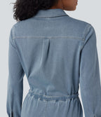 Combinaison denim délavé Halara Flex™ jambes larges manches longues avec cordon de serrage et poches - Édition Easy Peasy