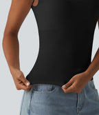 Halara haut décontracté en jersey de coton col bénitier sans manches soutien-gorge intégré bonnets B-DD