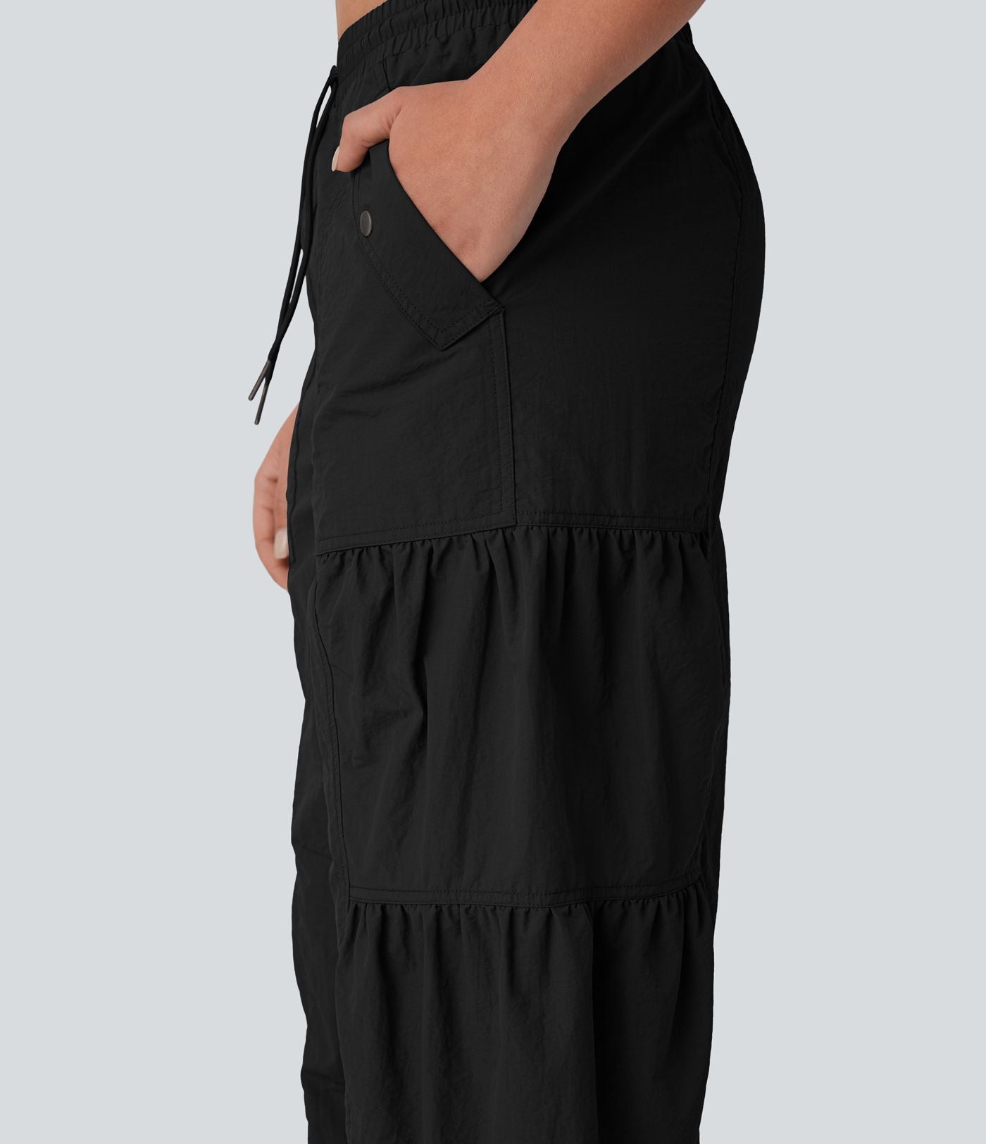 Jogging cargo décontracté parachute taille moyenne à cordon avec poches latérales et fronces