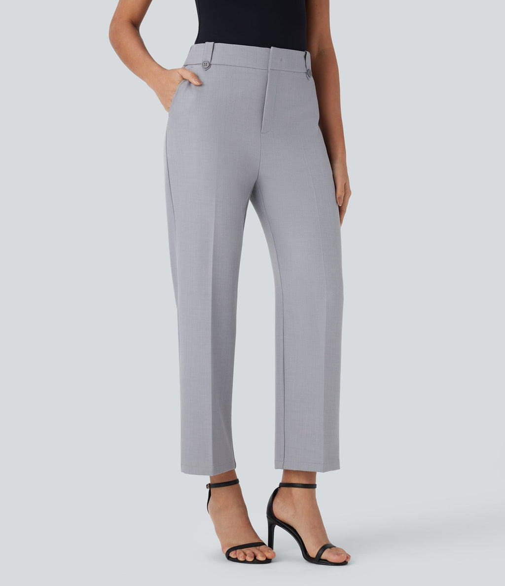 Pantalon de costume taille moyenne longueur cheville jambe droite avec poches latérales