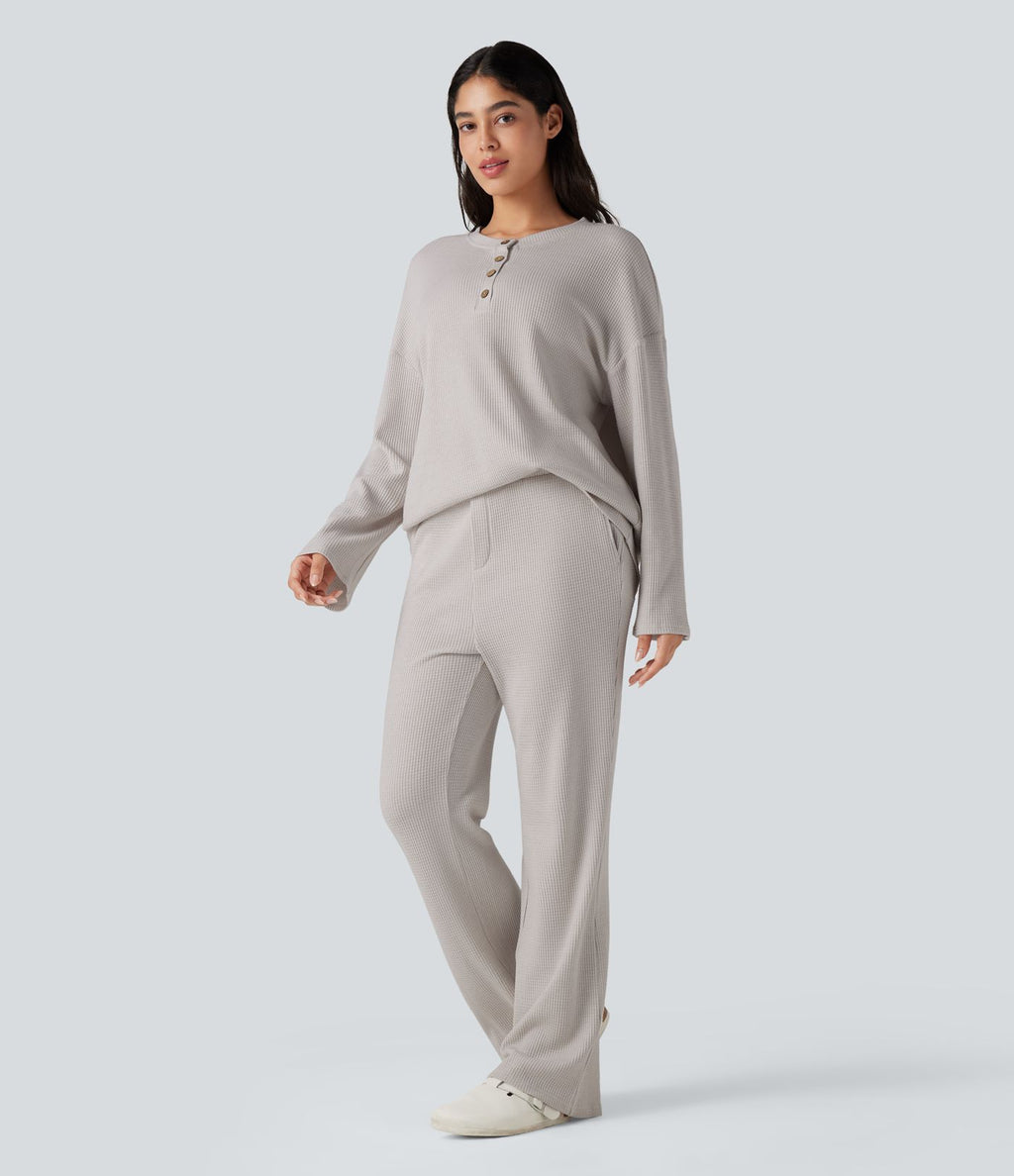 Top détente col henley manches longues gaufré