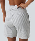 Short yoga 2-en-1 à rayures taille super haute 17,5 cm avec poches