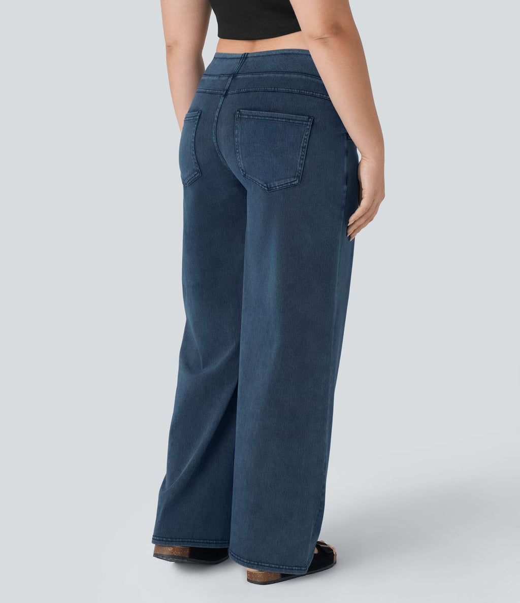 Halara Flex™ High Waisted Multiple Pockets Wide Leg Loose Stretchy Knit Casual Plus Size Jeans
