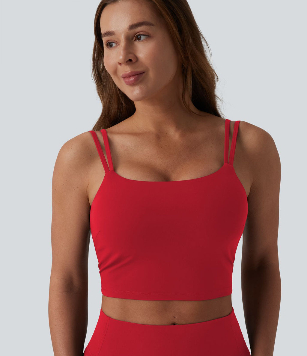 Débardeur de yoga cropped Halara UltraSculpt™ à doubles bretelles dos torsadé ouvert avec soutien-gorge intégré – Bonnets E-G