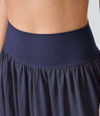 Jupe Casual Taille Haute Maxi Fluide Mesh Fente Plissée 2 en 1