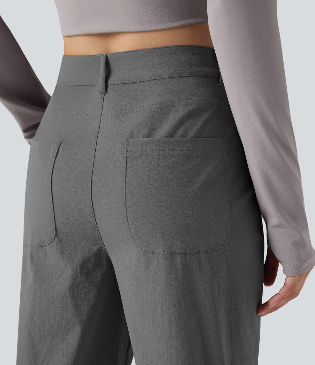 Pantalon de randonnée déperlant taille mi-haute coupe droite avec poches - longueur ajustable