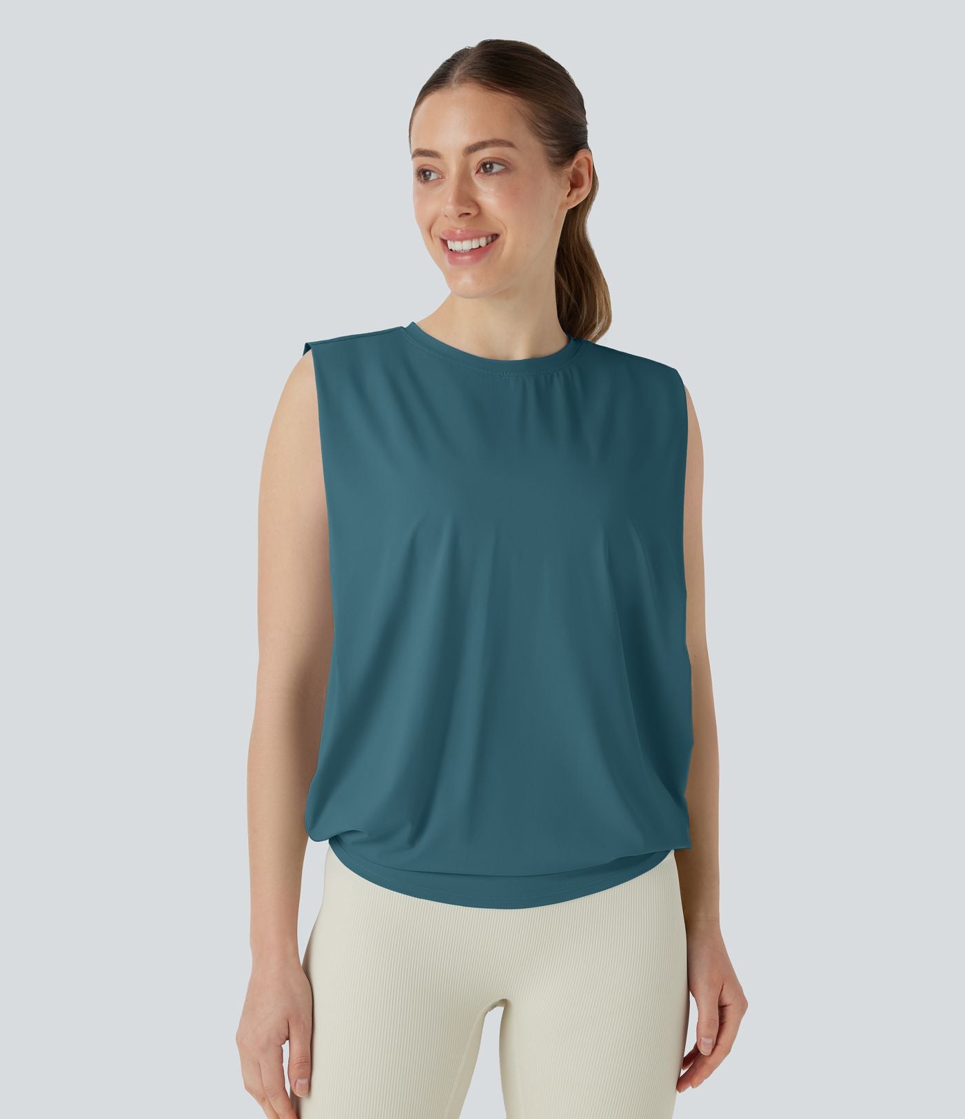 Débardeur de yoga col rond froncé, tissu rafraîchissant - Protection UPF50+