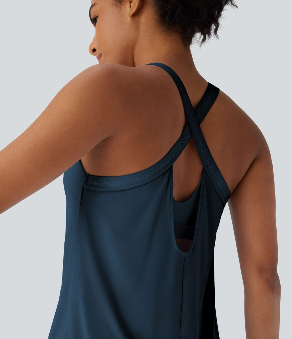 Débardeur yoga dos nu col U avec bretelles croisées, ourlet arrondi et effet frais InstantCool, protection solaire UPF50+