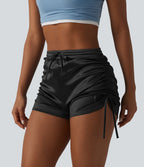 Short décontracté satiné taille haute avec cordon de serrage froncé et poche
