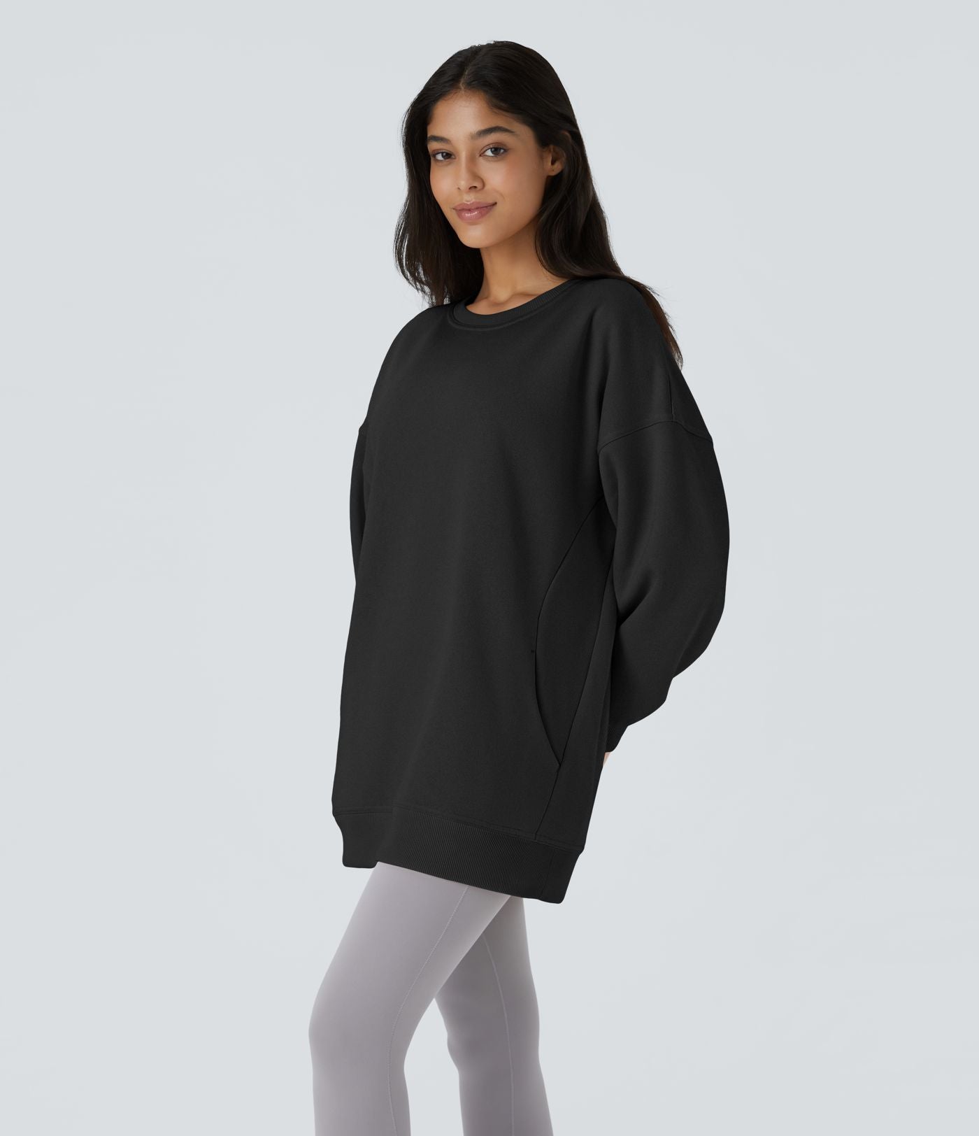 Sweat-shirt décontracté en polaire, col rond, manches longues, poches latérales, coupe oversize