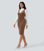 Robe chasuble col V sans manches velours côtelé polaire