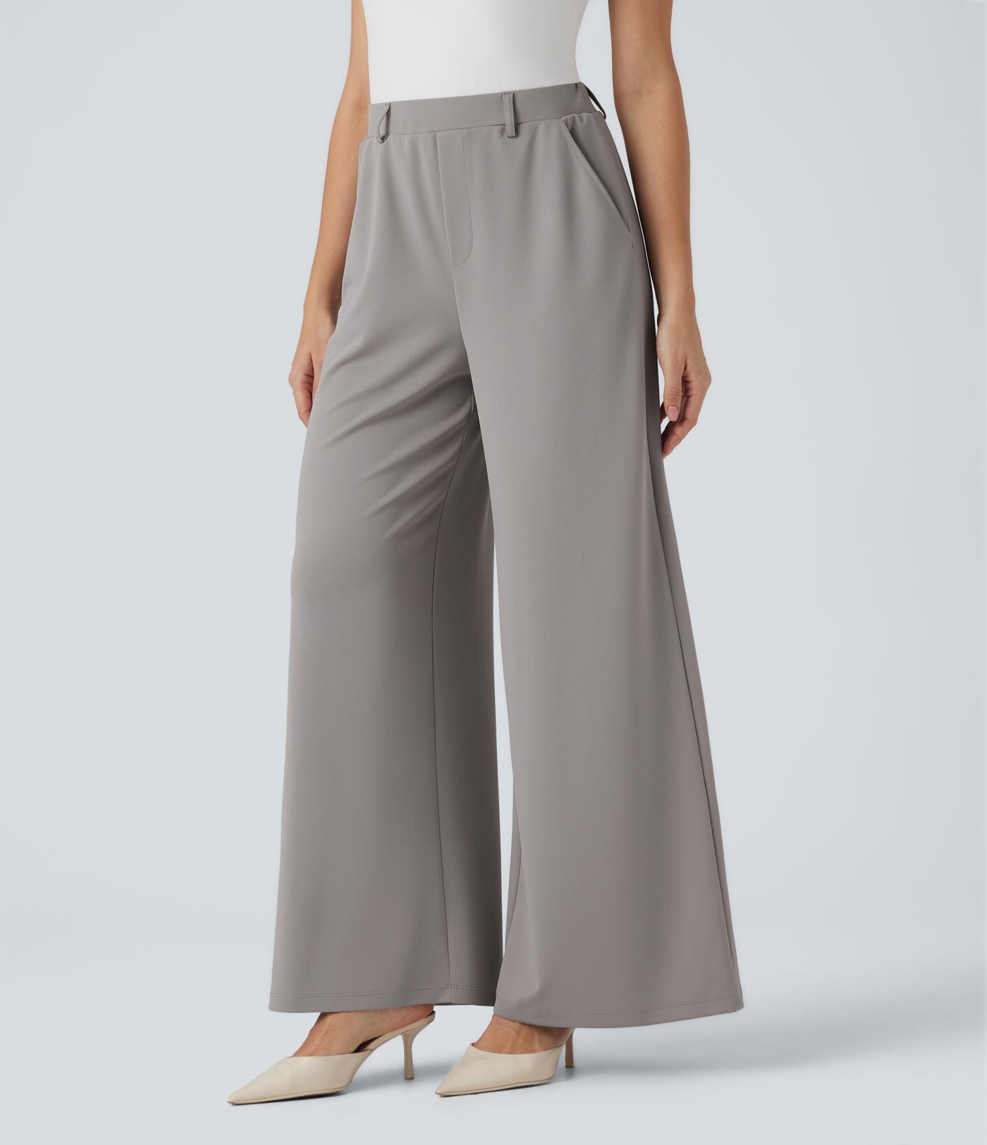 Pantalon tailleur Halara Flex™ palazzo crêpe jambe large taille haute avec poches