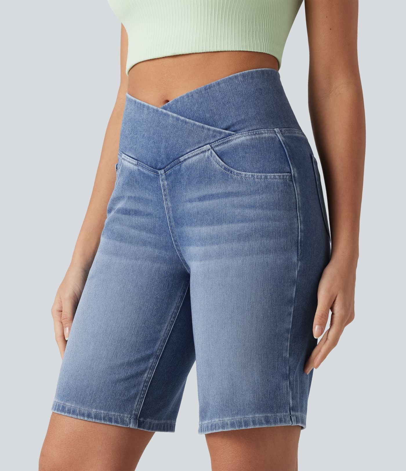 Short en jean Halara Flex™ casual gainant taille haute croisée avec poches