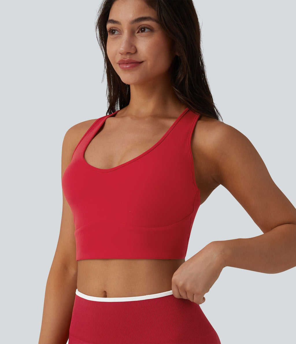 Brassière de sport yoga SoftlyZero™ Plush maintien léger dos nageur col U avec soutien-gorge intégré et poche